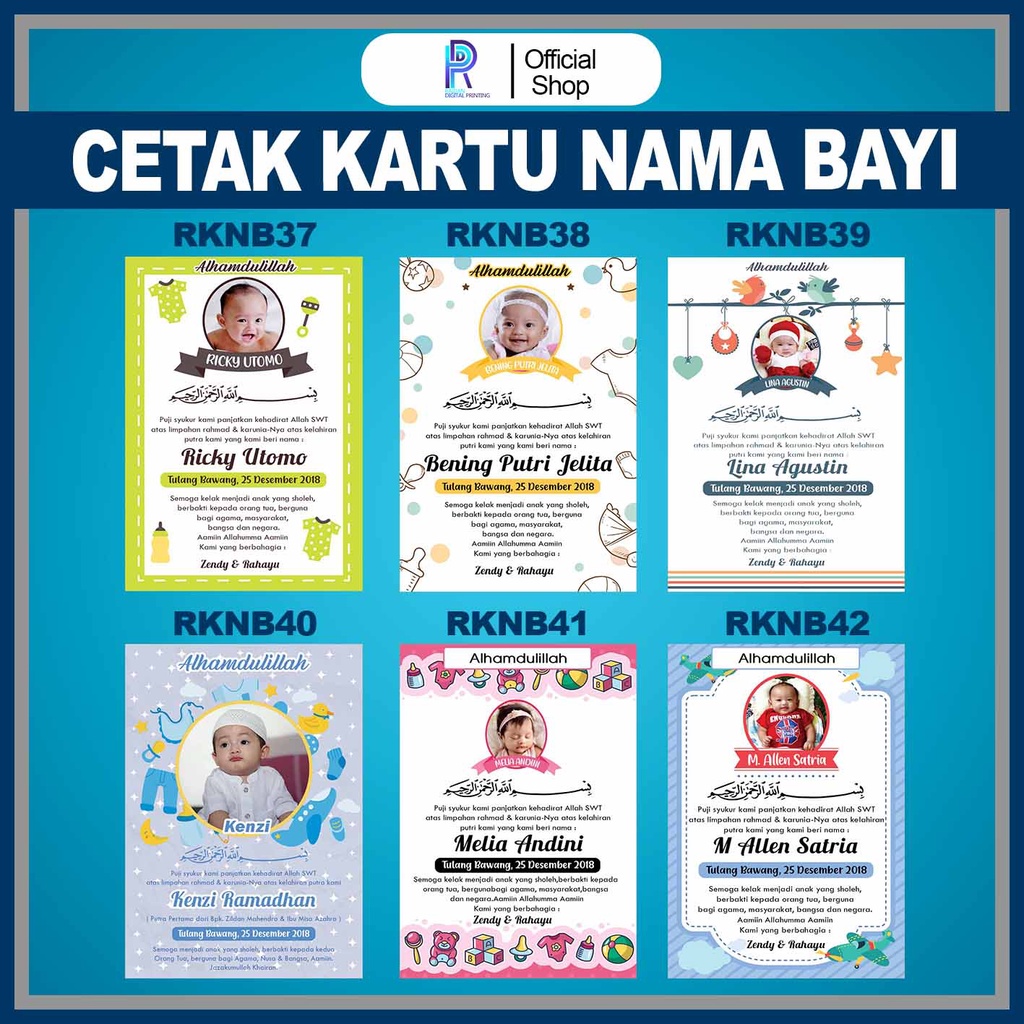 Kartu Kelahiran Anak / Kartu Bayi / Kartu Kelahiran Anak / Kartu Nama Anak RRKNB37
