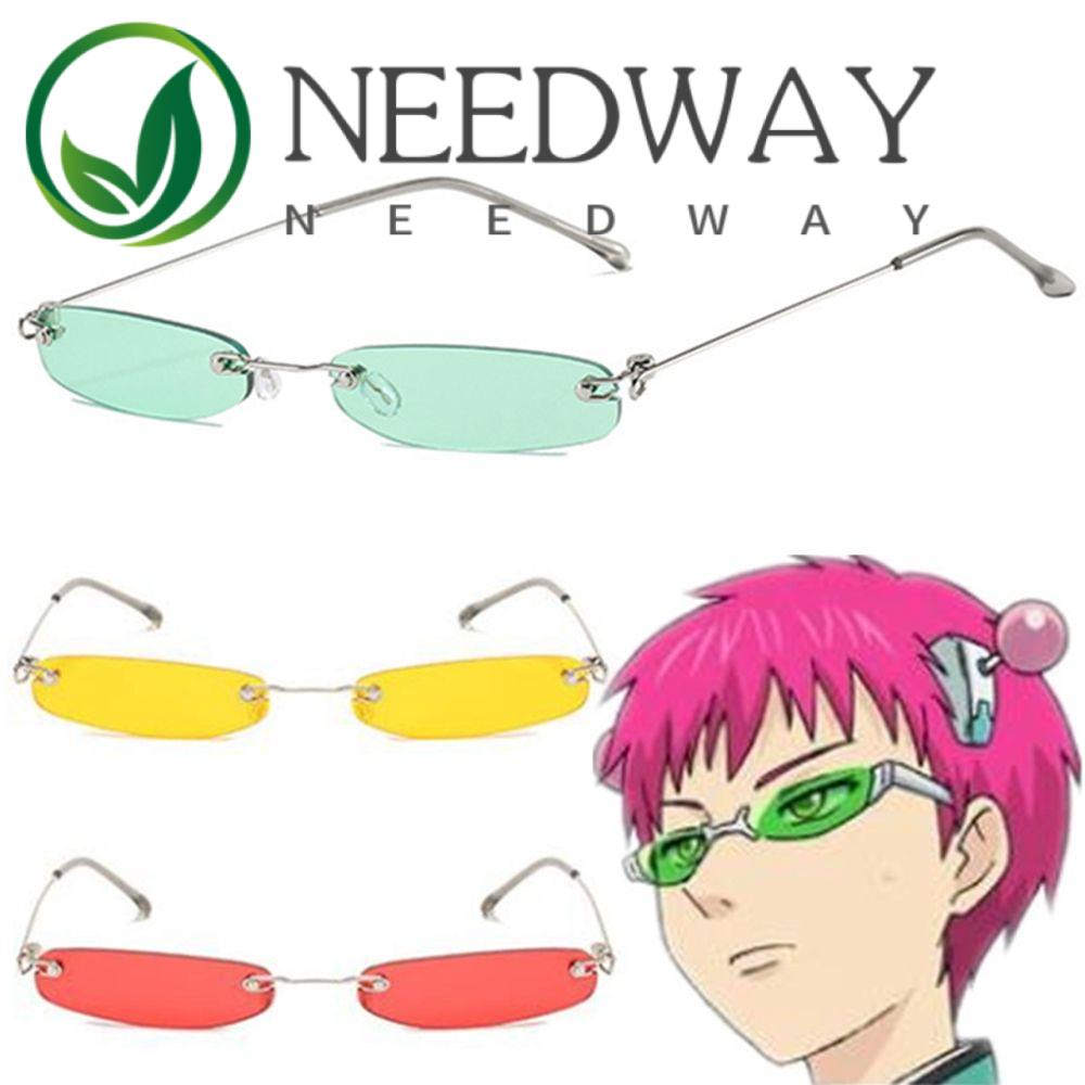 Needway   Kacamata Anti UV Wanita Portable Retro Sunglasses Anime The Disastrous Life Of Saiki Kusuo Korean Style Eyewear Metal Oval Frame Street Style Cosplay Glasses