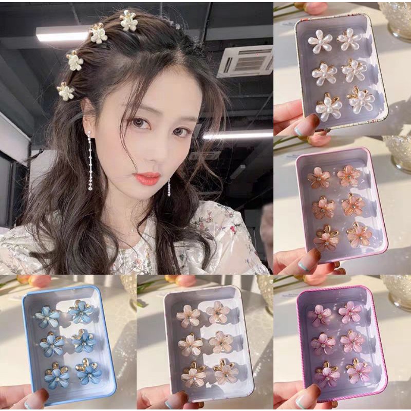 [12pcs] Jepit Rambut Box Model Bunga Sakura Isi 12Pcs Free Box / Jedai Logam Bentuk Bunga Daisy Metal Alloy Hair Claw Clip