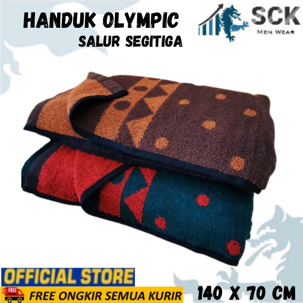 Handuk Mandi OLYMPIC 140x70cm SEGITIGA BINTIK GELAP Salur Halus Berkualitas Ukuran 140 X 70 Cm / Perlengkapan Mandi Olimpic - sckmenwear GROSIR