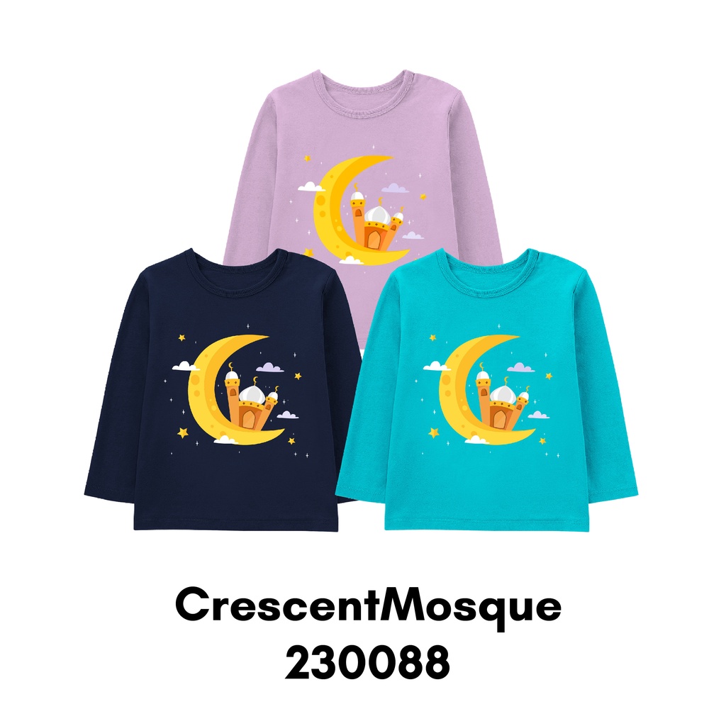 Kaos Muslim Panjang Crescent Mosque Series Size Bayi Sampai Dewasa Bahan Katun Combed Premium 30s