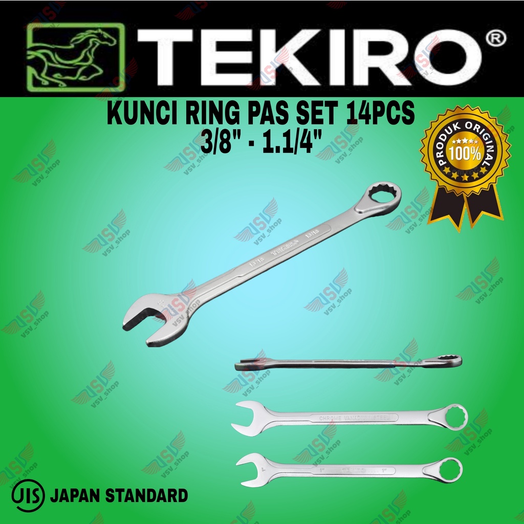 Tekiro Kunci ring pas set 3/8&quot;-1.1/4&quot; / ringpas sae 14pc / Kunci pas ring sae