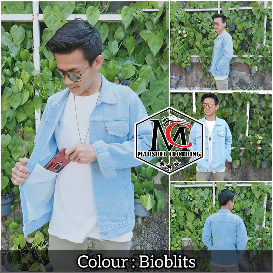 RCL - Jaket Jeans Denim Pria Jumbo Big Size Cowok Cowo Kekinian Polos Biru Muda Oversize Premium Quality