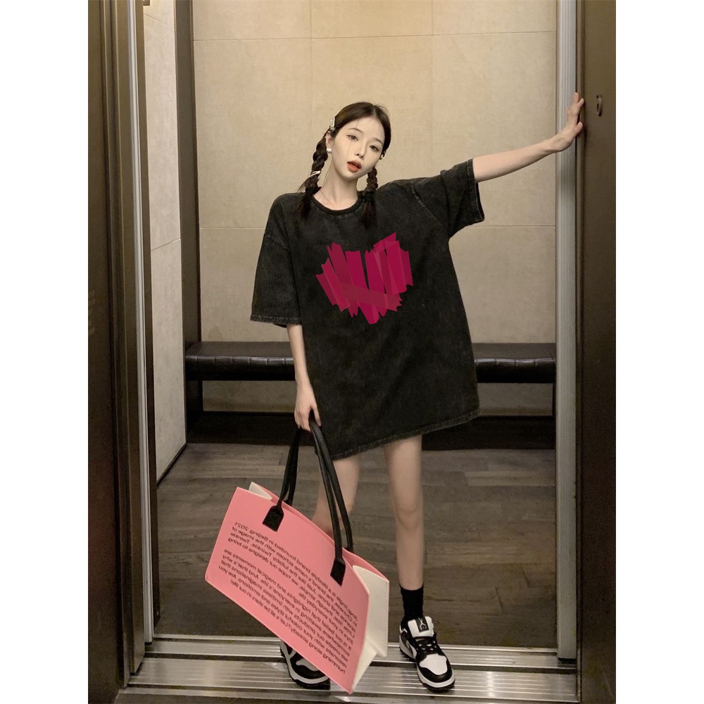 XIAOZHAINV Korean Style Printing Washed Oversize Baju Kaos Wanita