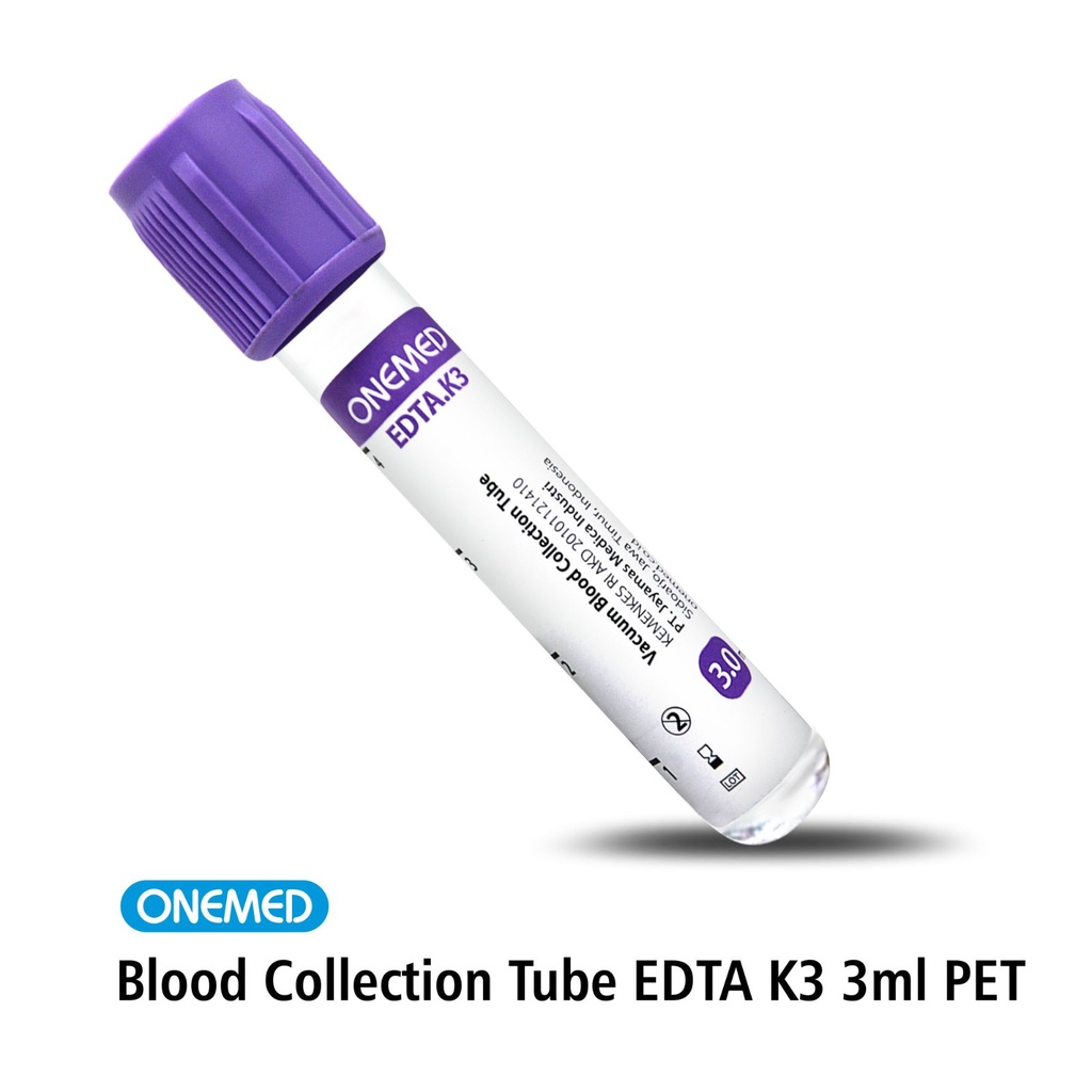 Tabung Darah Blood Collection Tube EDTA 3ml PET OneMed Isi 100 Pcs