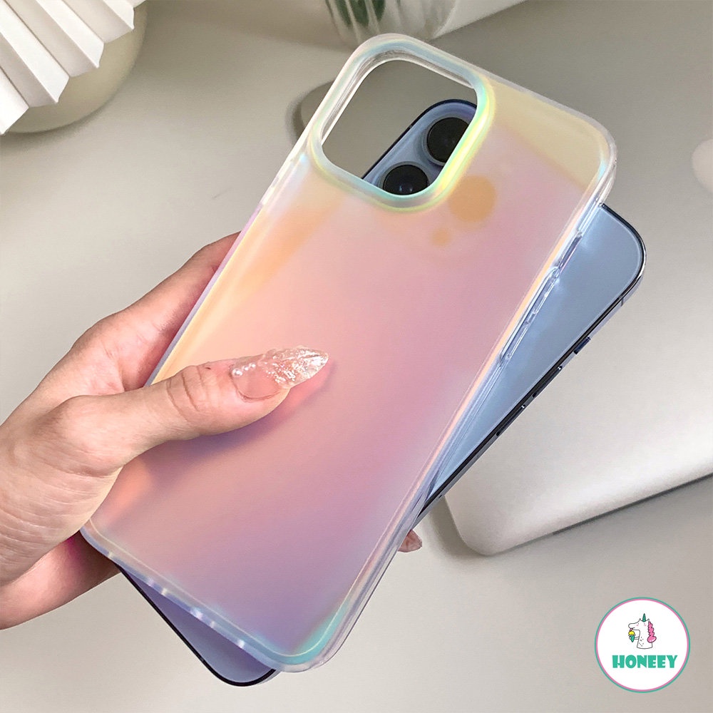 IPHONE Gradien Dazzle Aurora Laser Dazzle Phone Case Kompatibel Dengan Iphone14 13 12 11 Pro Max Frosted Clear Case Shockproof Lembut TPU Back Cover