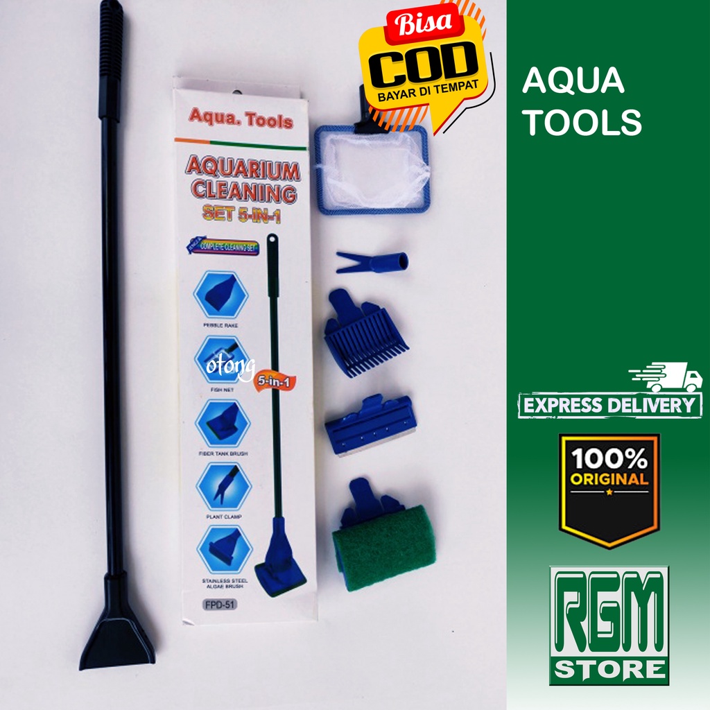 AQUA TOOLS 5 in 1 tongkat pembersih kaca aquarium algae scraper skeper MURAH