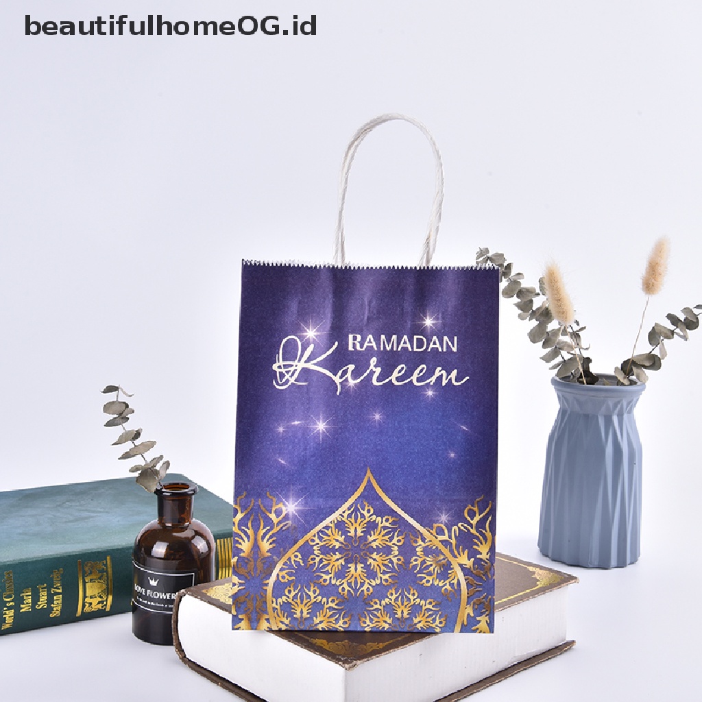 // Beautifulhomeog.id// 6pcs/set Tas Bingkisan Kertas Eid Mubarak Ramadhan Favo r Bag Untuk Hadiah Perlengkapan Pesta **