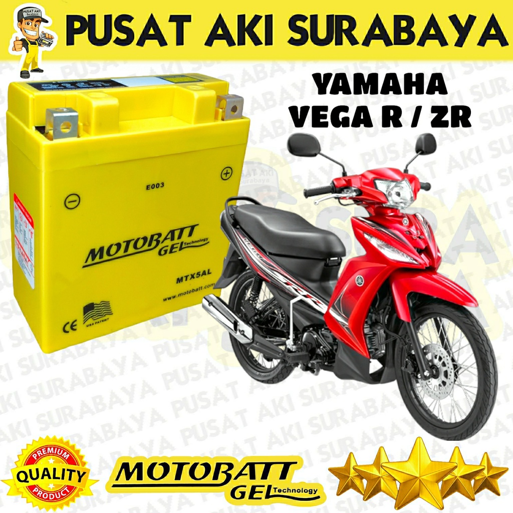 ORIGINAL AKI MOTOBATT MTX5AL 12 VOLT 5 AMPER YAMAHA VEGA R VEGA ZR SUZUKI SMASH ACCU KERING MOTOR BEBEK YT7C GM5Z