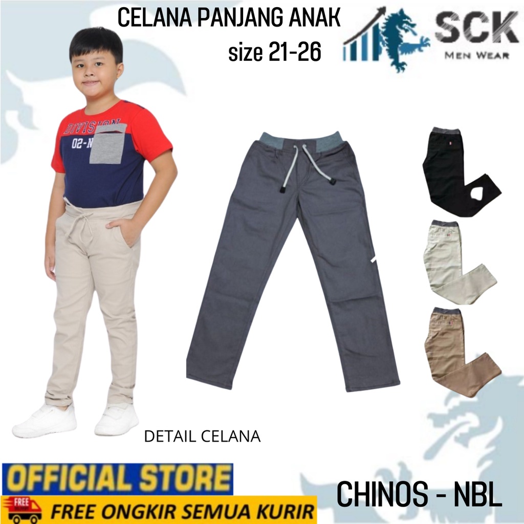 Celana Panjang Anak NBL Chinos  ukuran 21-26 Polos Aneka Warna Pinggang Karet Anak Kecil / Celana Anak  - sckmenwear GROSIR