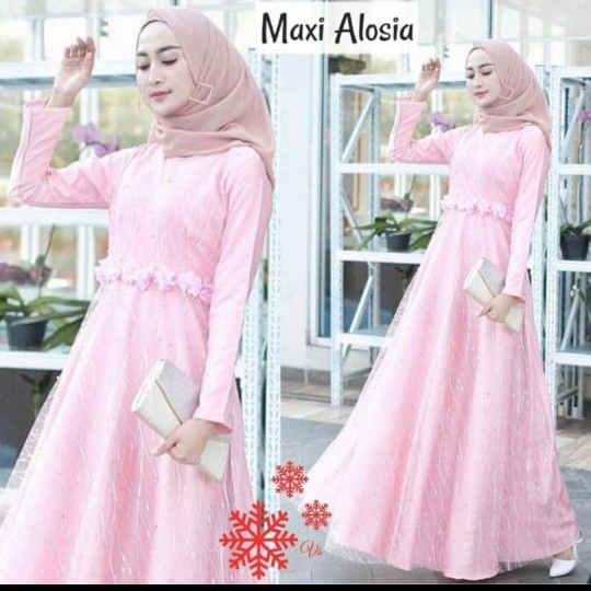 pStore88 - Gamis Maxi Alosia Brukat / Dress Muslim / Pakaian Wanita / Gaun Pesta 3150