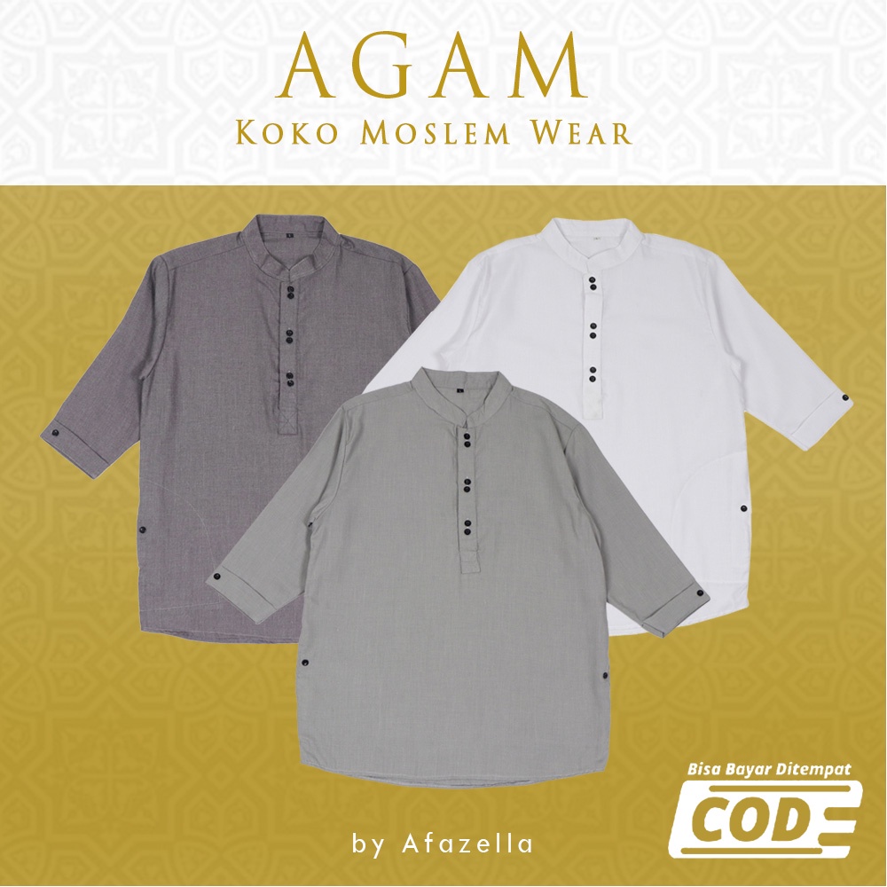 Baju Koko Pria Dewasa Kemeja Koko Pria Atasan Kemko Cowok Baju Muslim Pria Kurta - Agam 1