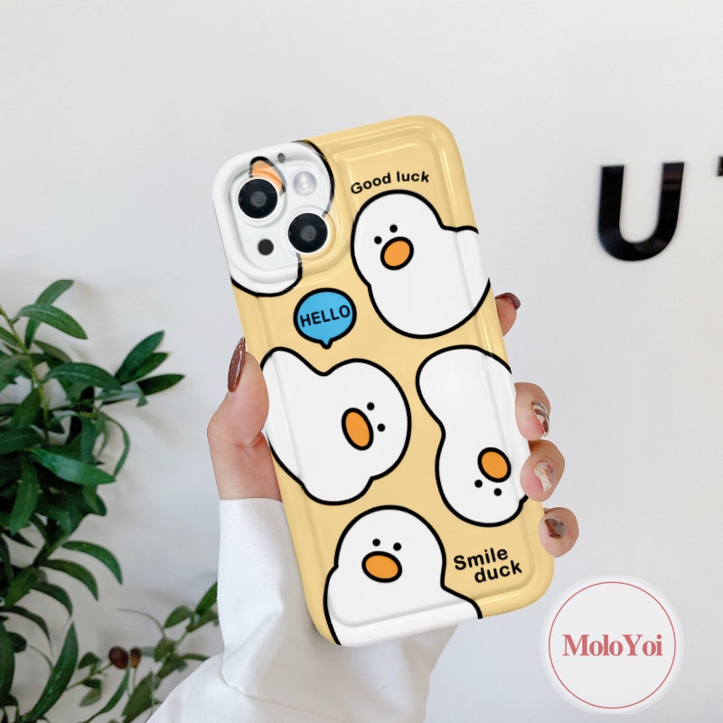 IPHONE Casing Ponsel Bebek Kartun Lucu Kompatibel Untuk Iphone11 14 13 12 Pro Max 7plus XR 6 6S 7 8 Plus X XS Max 11 Pro Max Perlindungan Kamera Shockproof Airbag Lembut TPU Silicon Cover