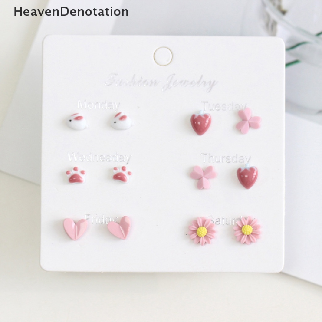 [HeavenDenotation] 1set Fashion Kartun Lucu Keramik Stud Earrings Set Fashion Perhiasan Anting Halus Untuk Wanita HDV