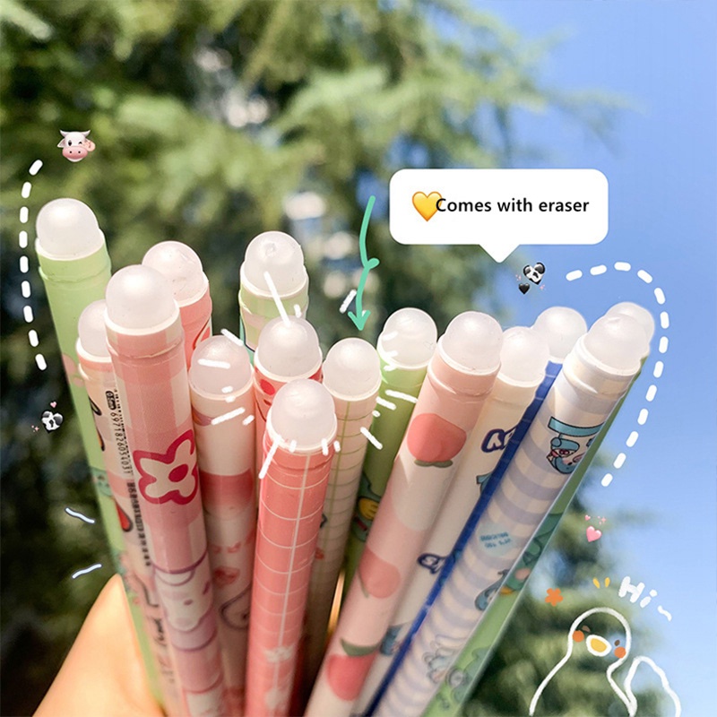 Kawaii Erasable Gel Pen/Pensil Netral 0.5mm Biru Dapat Dicuci/Kartun Animal Series Alat Tulis Stationery