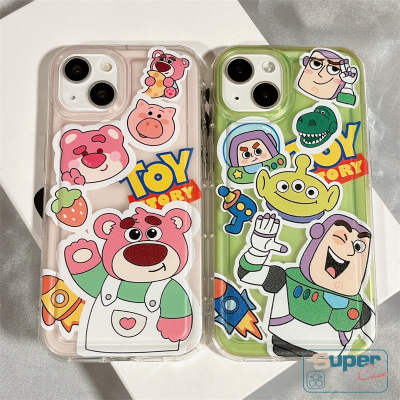 Case Cerita Mainan Kartun Kompatibel Untuk iPhone 7Plus 11 14 X XS13 12 Pro MAX XR 6 6S 8plus MAX Buzz Lightyear Strawberry Bear Manyo Shockproof Airbag Lembut TPU Bening Ponsel Cover