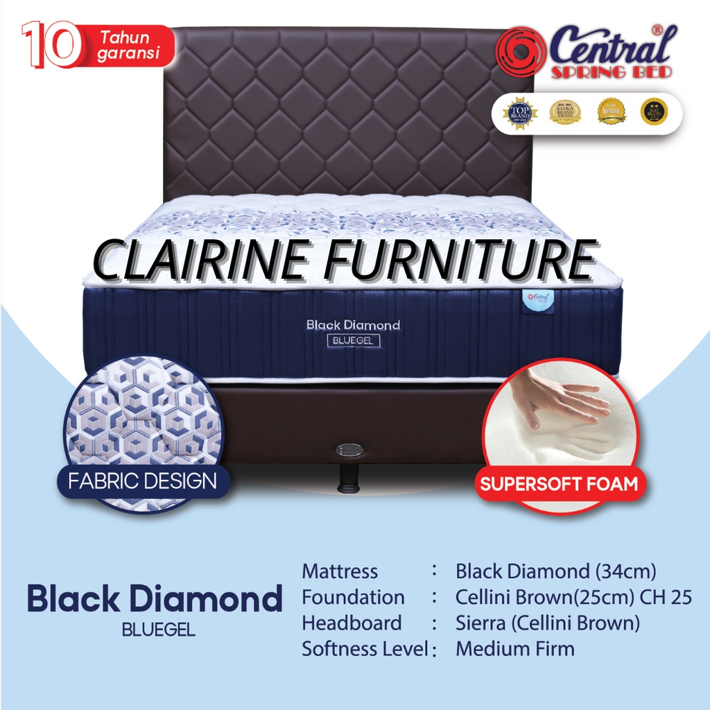 Kasur Central Springbed Black Diamond -Full Set- 90x200 / 100x200 / 120x200 / 160x200 / 180x200 cm