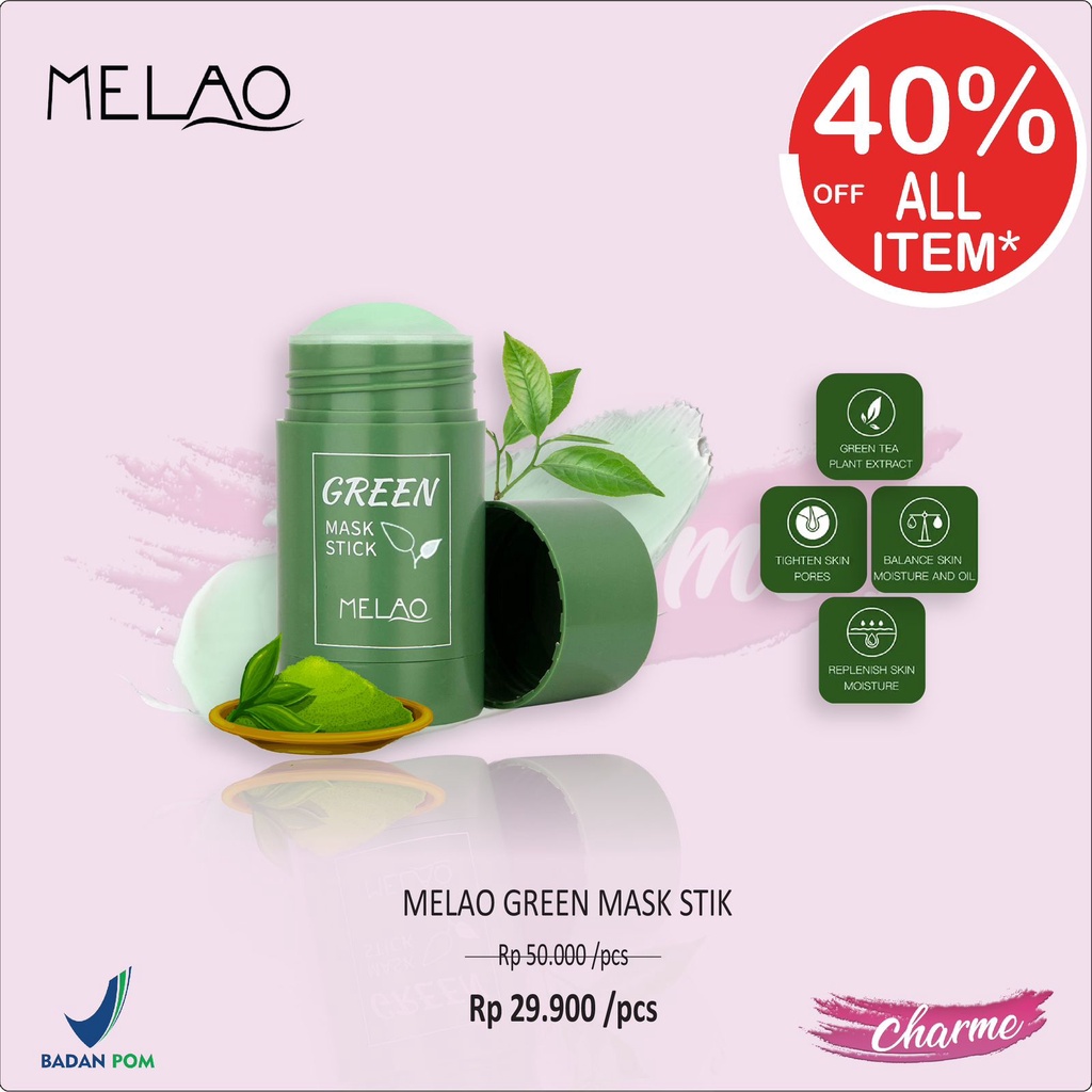 (READY &amp; ORI) MELAO GREEN MASK STIK CLEAN PORES OIL CONTROL MASKER WAJAH - 40GR