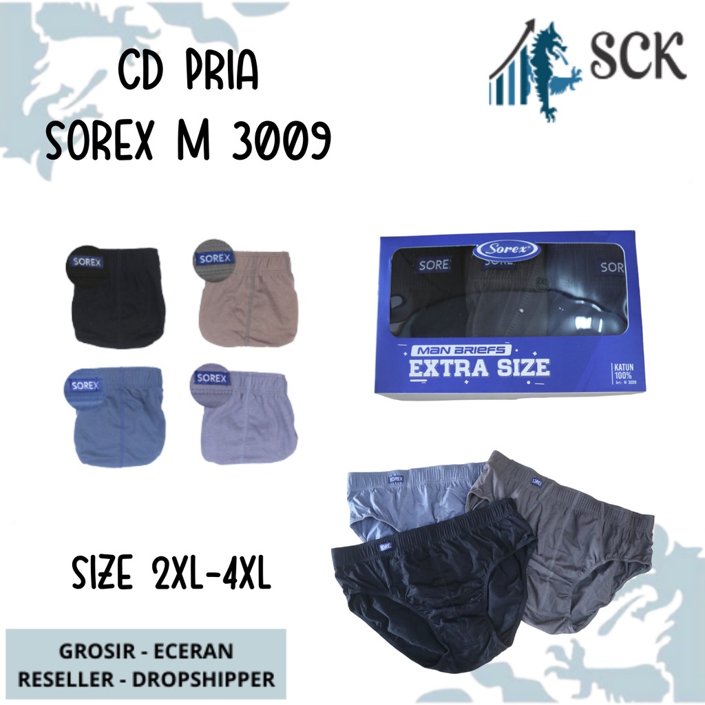 [ISI 3] CD Pria SOREX 3009 JUMBO BESAR pinggang karet / pakaian dalam Pria EXTRA JUMBO - sckmenwear GROSIR