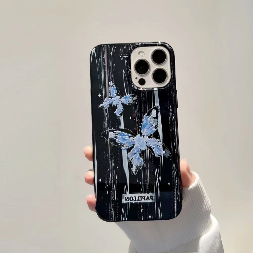 IPHONE Ins Kupu-Kupu Biru Cocok Untuk Iphone14 14pro 14plus 13 13mini 13pro 13prm iPhone12 7Plus 8Plus Xr XS 13 12mini Pro Max Empat Sudut Casing Ponsel Tahan Guncangan