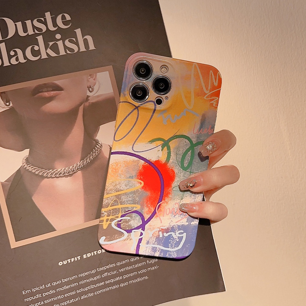 Ins Minor Art Graffiti Hard Shell Case Untuk Iphone SE 2020 7 /8 Plus 14x XR XM 11 12 13 PRO MAX Casing Cover Pelindung AT0038