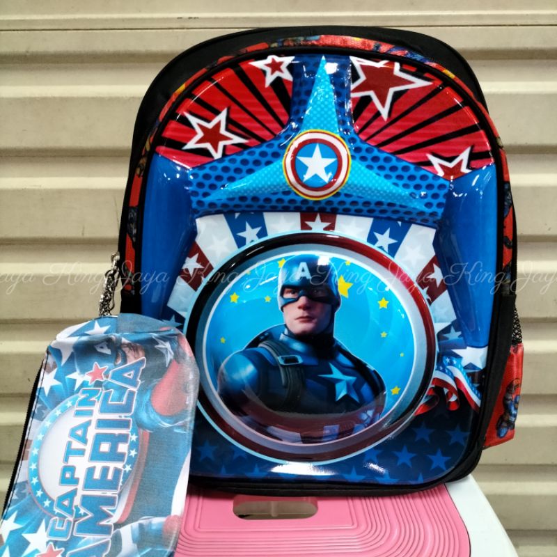 Ransel TK Murah Gasing Kids 14 Inc Emboss Batok Karakter Tas Sekolah Anak Laki-Laki Ironman Captain America Bumblebee