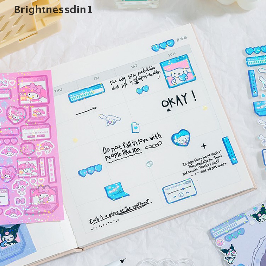 [Brightnessdin1] Sanrio Sticker Cinnamoroll Kuromi My Melody Hello Kitty Pachacco Pompompurin Dekorasi Stiker Planner Japanese Diary Boutique