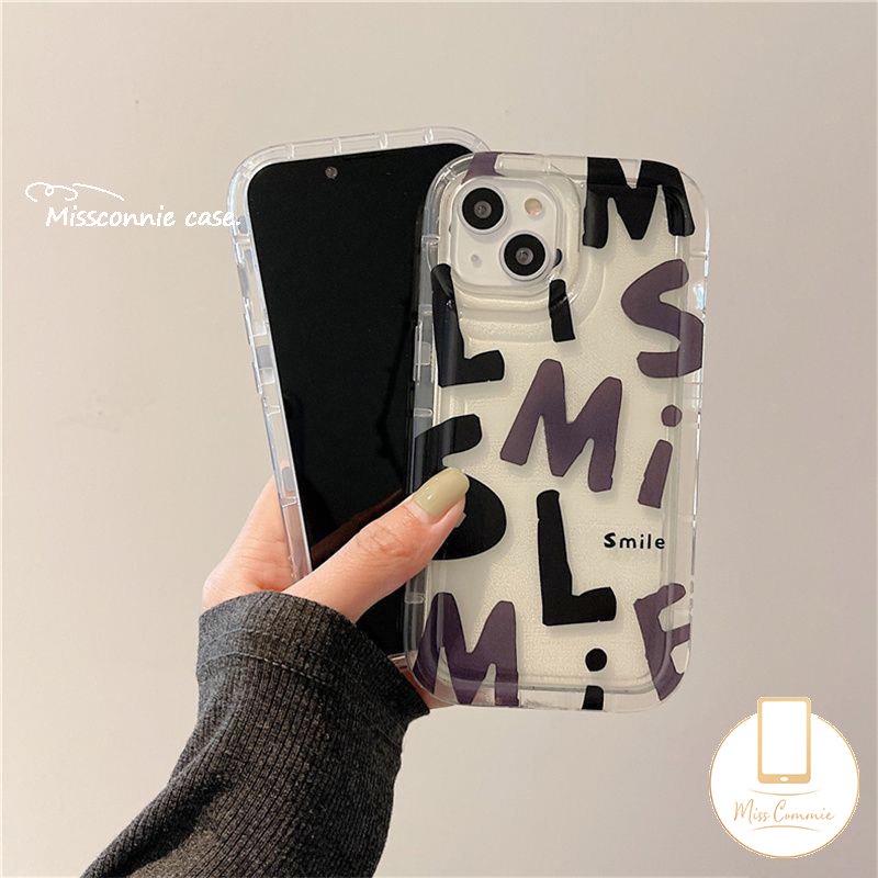 Ins Fashion Graffiti Letter Airbag Phone Case Kompatibel Untuk iPhone 7Plus 11 13 14 12 Pro MAX 6 8 6S Plus XR X XS MAX Lucky Soft Tpu Shockproof Back Cover