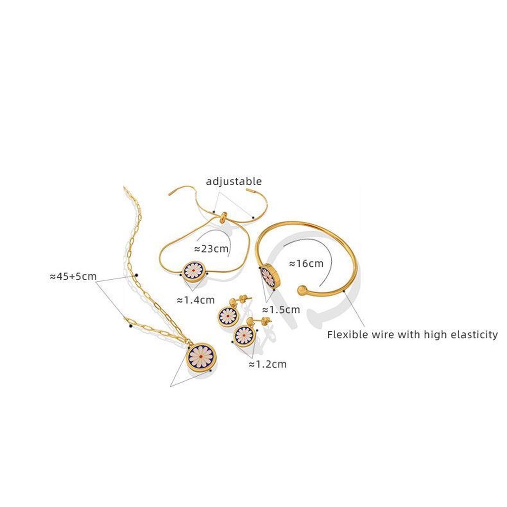 Kalung Gelang Rantai Klavikula Desain Bunga Daisy Bahan Stainless Steel Gaya Vintage