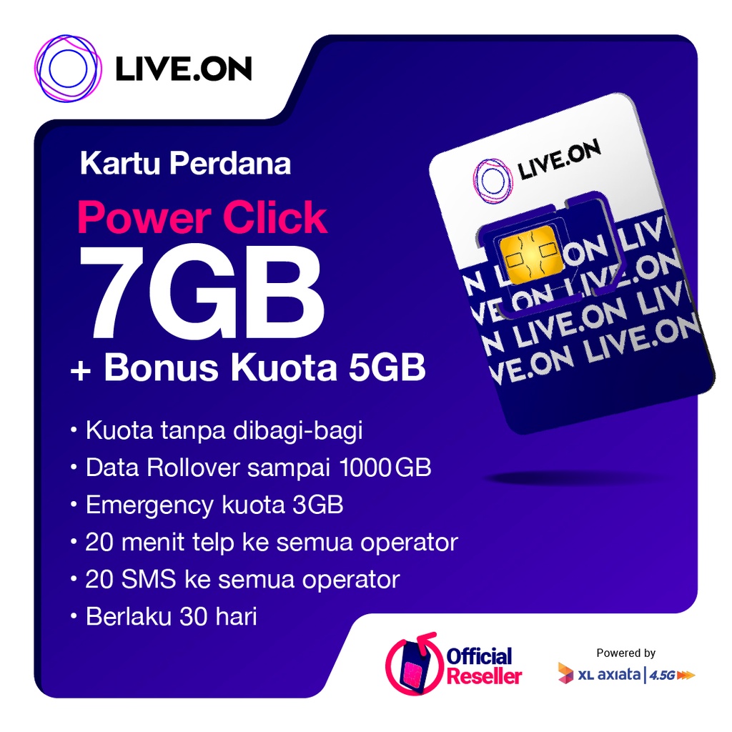 Live.On XL Kartu Perdana Power Pocket 12GB (30 hari) 4.5G + 20 Menit Nelpon + 20 SMS