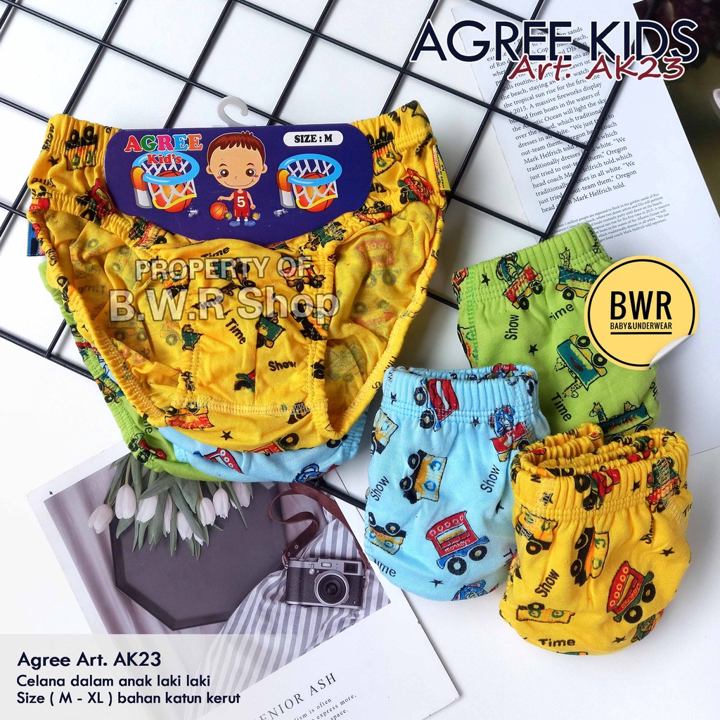 [ 3pc ] CD Agree Kids AK 23 A Warna | Celana Dalam Anak Agree Kids AK023 - Bwr