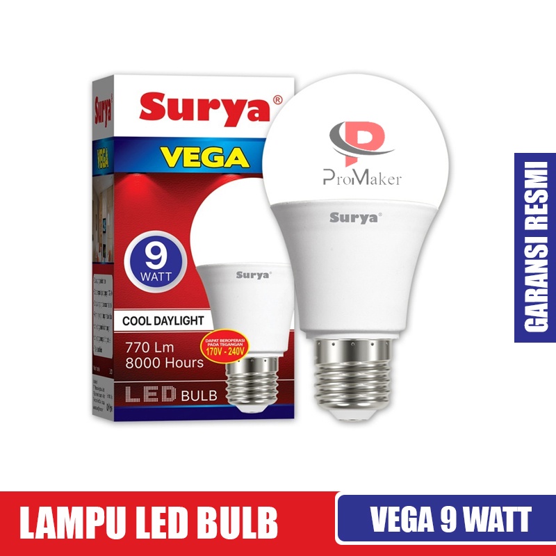 Lampu Led Bulb Surya Vega 9 Watt Cool Day Light Putih SNI Original