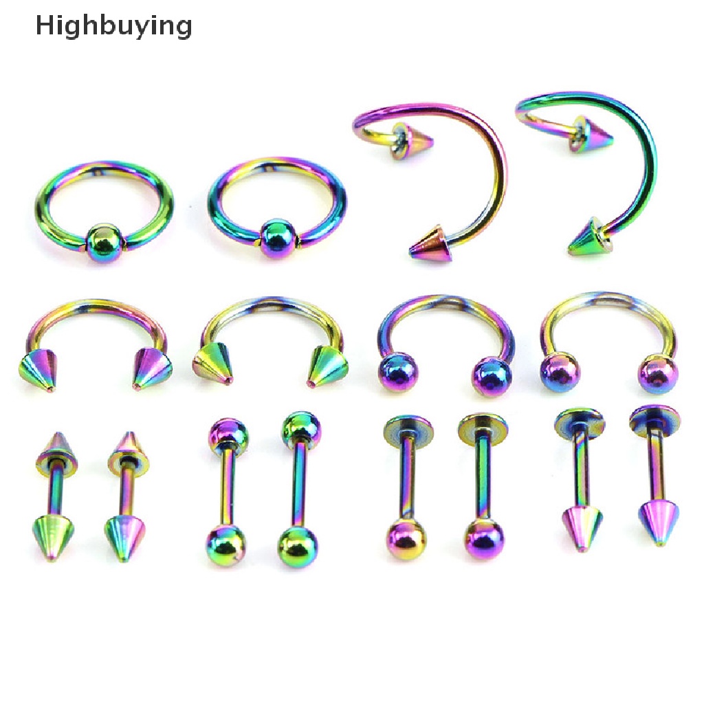 Hbid 16PCS/Set Cincin Bar Lidah Perut Spiral Anti Karat Perhiasan Alis Glory