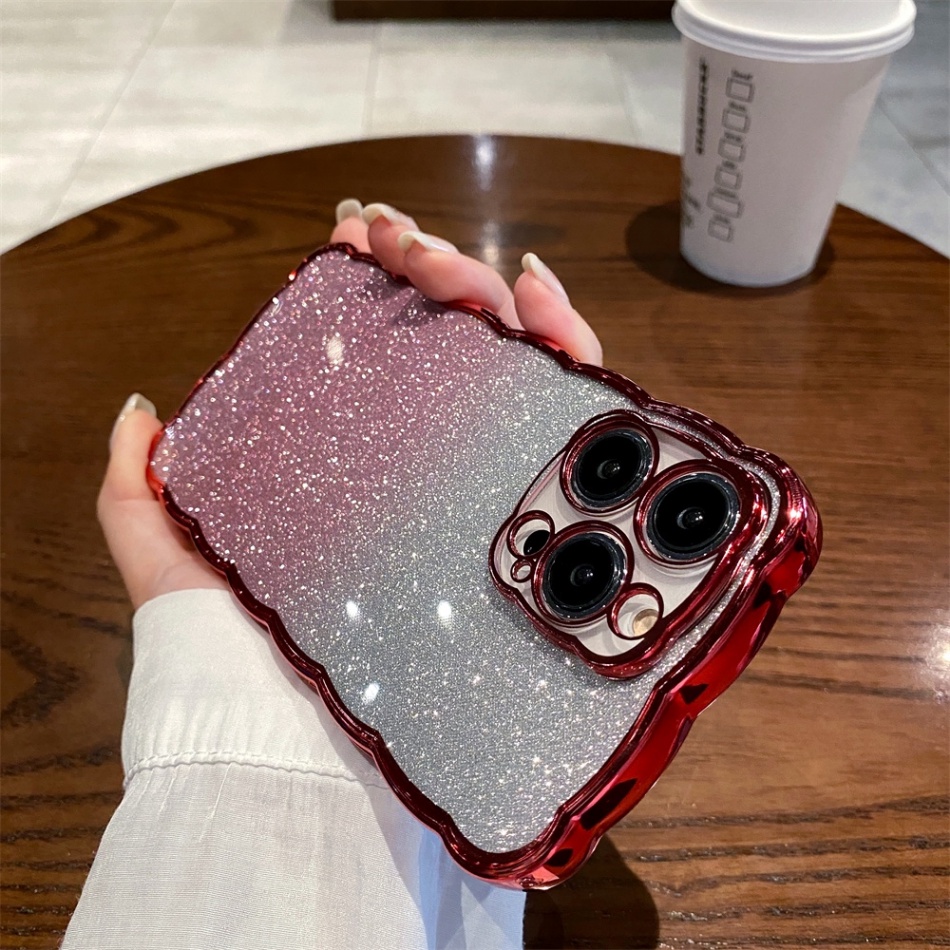 IPHONE Casing Ponsel Bergelombang Glitter Mewah Untuk Iphone14Plus11 12 13 14 Pro Max Bumper Transparan Case Cover Shockproof Bumper Case