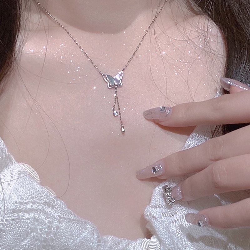 Fashion Korea Alloy Super Peri Putih Fritillary Butterfly Kalung Untuk Wanita