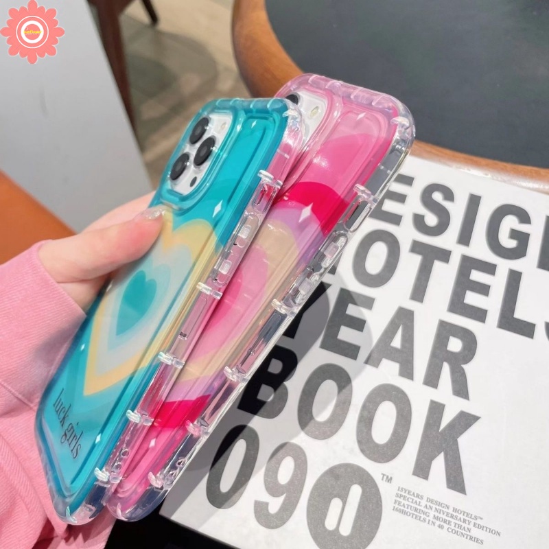 IPHONE Ins Gradiasi Manis Cinta Hati Ponsel Case Kompatibel Untuk Iphone11 12 13 14 Pro MAX 7Plus XR 8Plus 6 6S Plus X XS MAX Lembut TPU Silicon Airbag Shockproof Clear Cover