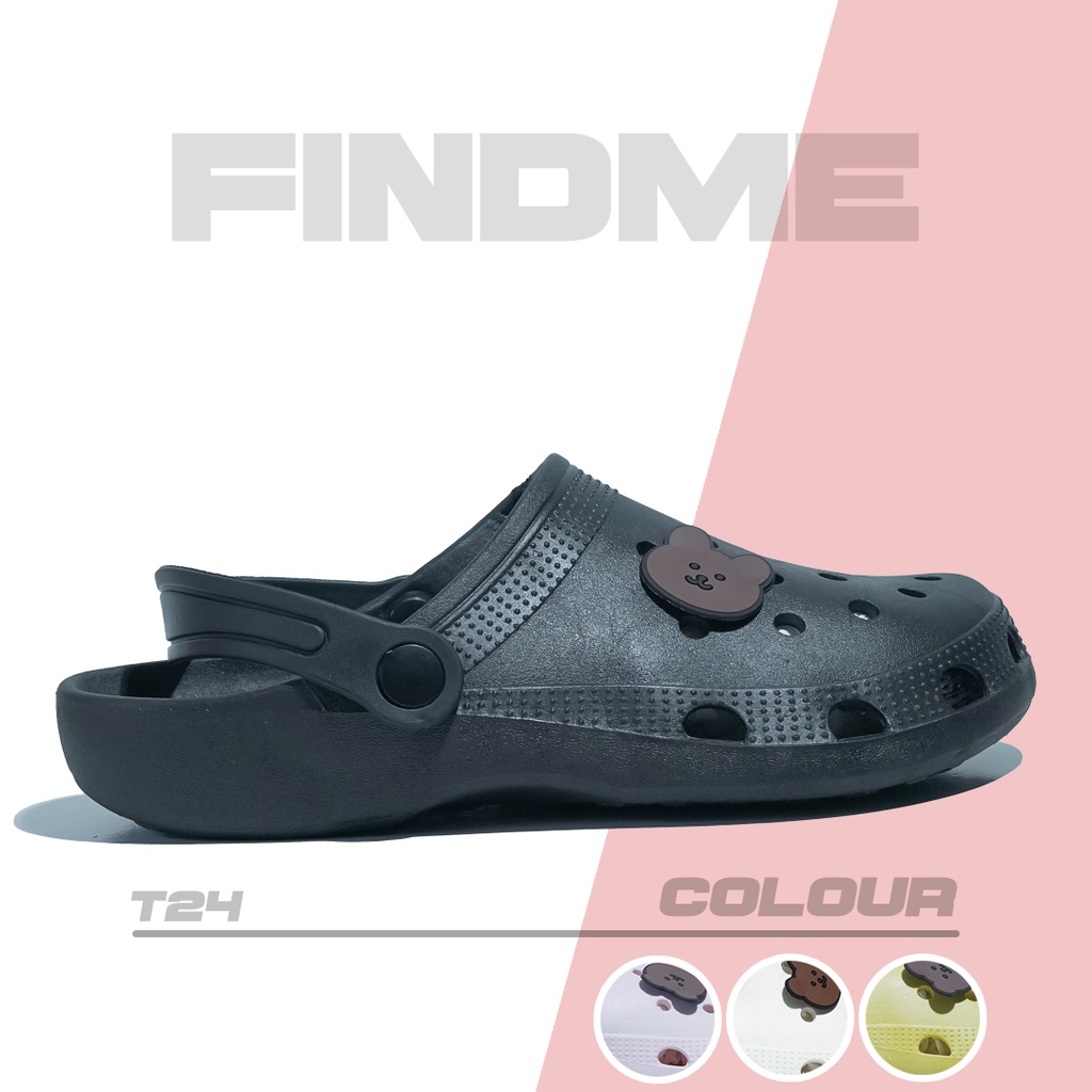 SANDAL WANITA BEAR SIMPLE KARET NYAMAN IMPORT CLOGS IMPORT ANTI LICIN BERUANG PUTIH HITAM T24