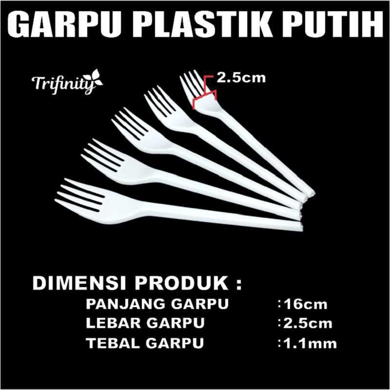 Garpu Makan Putih Susu Plastik panjang 25 pcs Per Pack Bersih Putih Cemerlang Kilat Trifinity