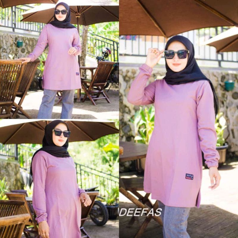 TUNIK POLOS 04&gt; JUMBO BAJU WANITA FASHION TANGAN PANJANG DI KERUT PAKAI KARET JAHITAN BELAH PINGGIR HIJAB STYLE TERLARIS