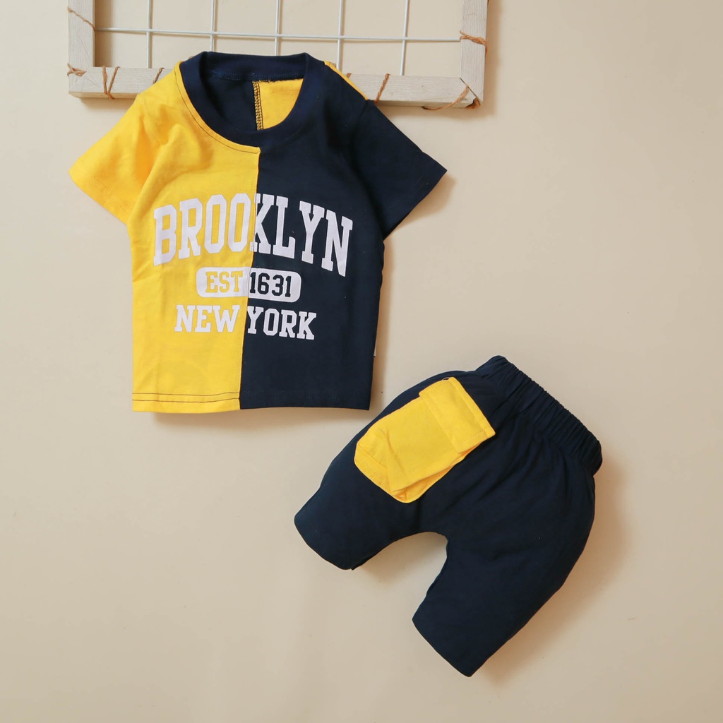 Nuna Store Setelan Baju Celana Anak Bayi Laki-laki Usia 6 bulan - 5 tahun Motif Brooklyn