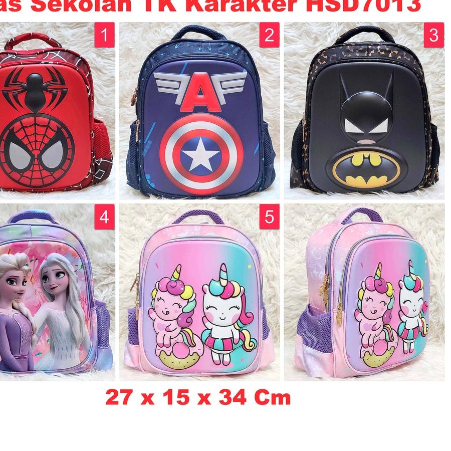 ➧ Tas Ransel Sekolah Anak TK Karakter Spiderman Frozen Unicorn HSD7013 toko-asemka ֍