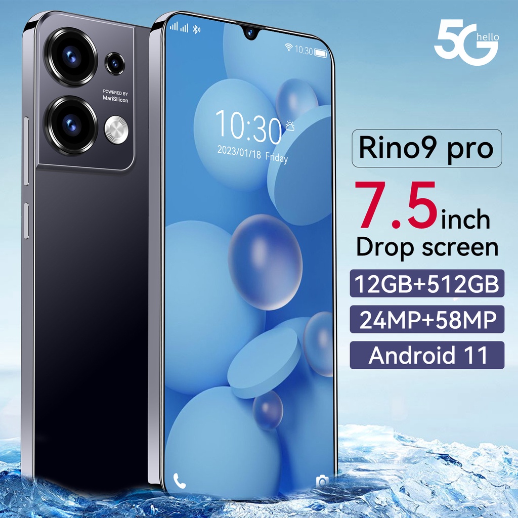 【COD+Pengiriman lokal】hp murah Rino9 Pro Ponsel Asli 12GB RAM+512GB ROM Android 24+48MP HD Kamera smartphone Dual SIM Dual Standby 5G cuci gudang  handphone