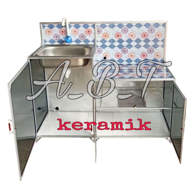 wastafel cuci piring plus rak kompor plus rak piring aluminium full keramik