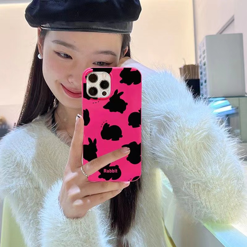 IPHONE Ins Pola Bayangan Kelinci Cocok Untuk Iphone14 14pro 14plus 13 13mini 13pro 13prm iPhone12 7Plus 8Plus Xr XS 13 12mini Pro Max Empat Sudut Casing Ponsel Tahan Guncangan