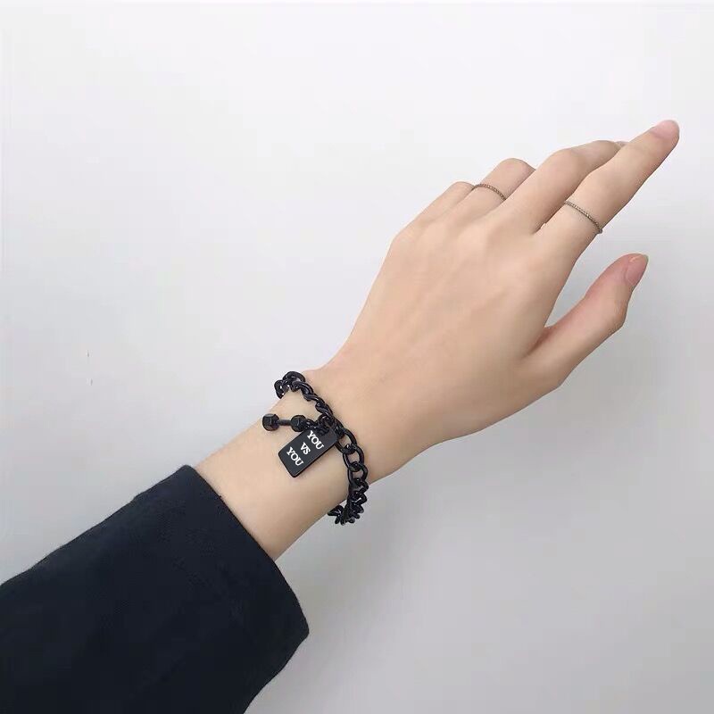 Ins Influencer Gaya Yang Sama Rantai Hip Hop Gaya Keren and me Dumbbell Square Brand Bracelet Disco Trendy Punk Pasangan