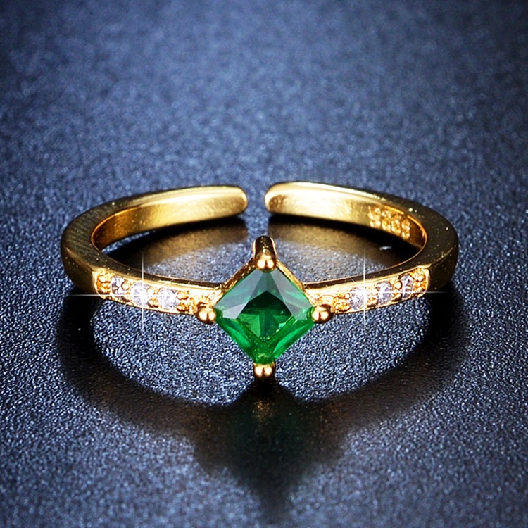 Goldkingdom Fashion Perhiasan Aksesoris Ready Stock Zirkon Baru Cincin Kreatif Berlian Hias Warna Zirkonium Sederhana Persegi Zamrud Pembukaan Cincin Perempuan