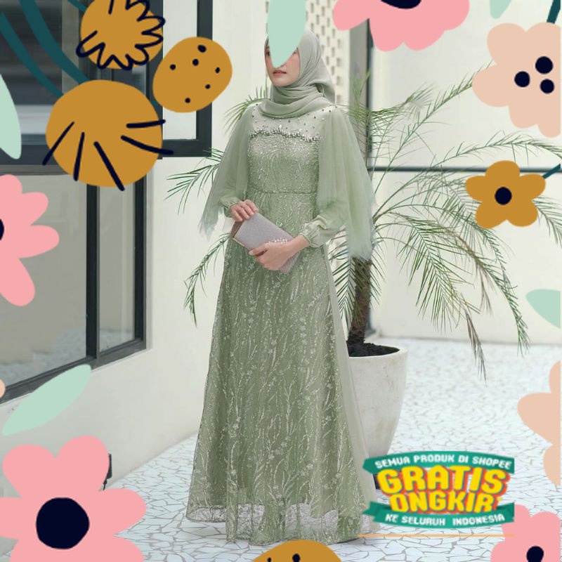 READY JUMBO DAN ALLSIZE | BISA COD MAXI DRESS GAMIS BROKAT LUNA MELA DRESS BRUKAT TULLE KEKINIAN OUT