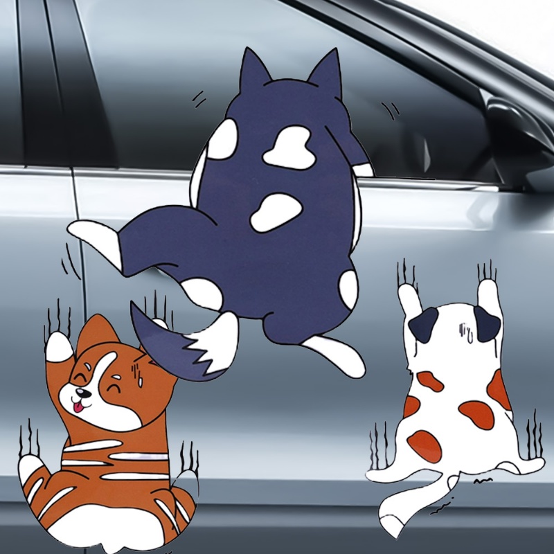 Lucu Memanjat Anjing Stiker Mobil Kartun Hewan Lucu PVC Self-Adhesive Stiker Tahan Air Auto Body Styling Decals Aksesoris Dekorasi Mobil