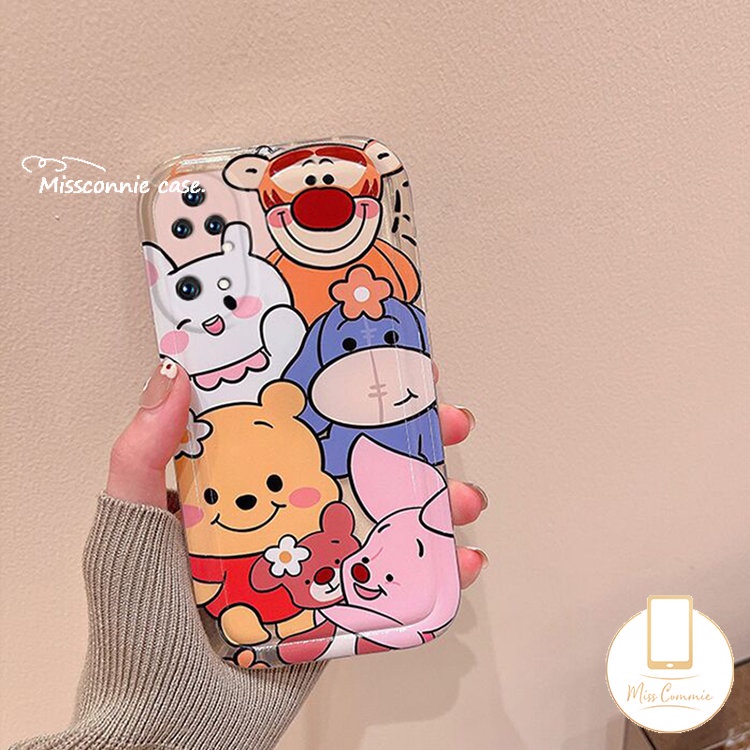 IPHONE Cute Bear Full Back Phone Case Kompatibel Untuk Iphone11Xr 7 8 Plus XS Max X 6 6s Plus 12 14 Pro Max 13 Pro Max SE 2020 Shockproof Airbag Kartun Winnie The Pooh Soft TPU Case