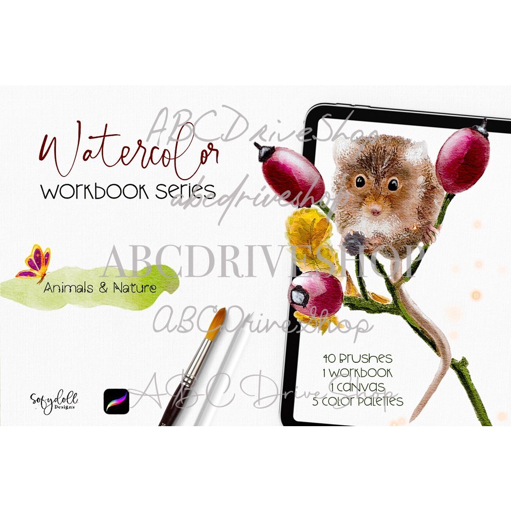 Procreate Brush - Watercolor Workbook Animals &amp; Nature